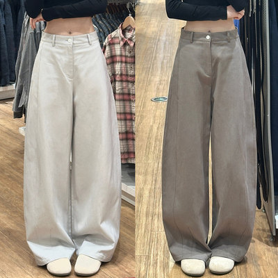 美式灰色阔腿牛仔裤女春