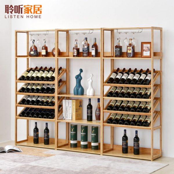欧式家用酒架酒吧落地酒柜葡萄酒红酒实木收纳展示架置物架酒杯架