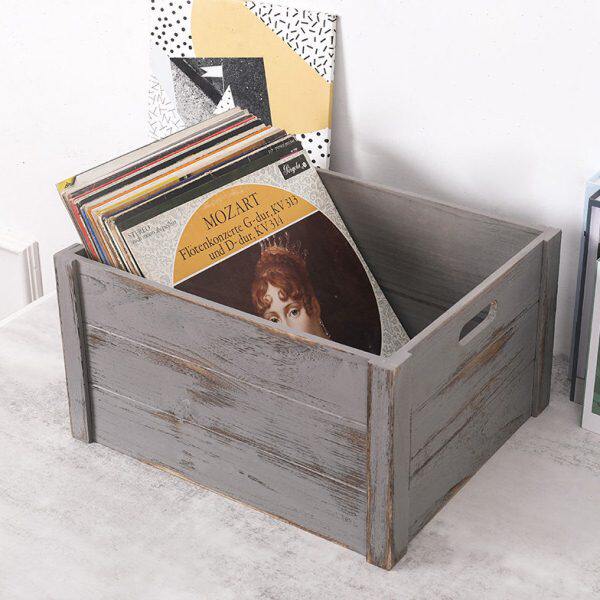 老唱片光盘收藏CD存储架收纳箱木质12寸黑胶唱片木箱LP复古黑胶盒