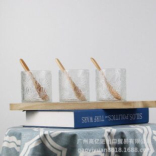 装饰摆件花瓶木质透明玻璃玻璃桌混搭新款面雕花工艺品北欧风