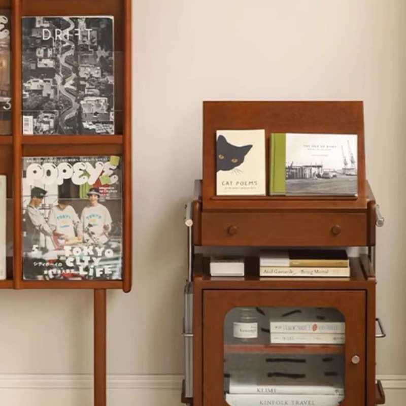 北陌边柜家具实木小推车原木客厅收纳置物移动沙发樱桃木机器人