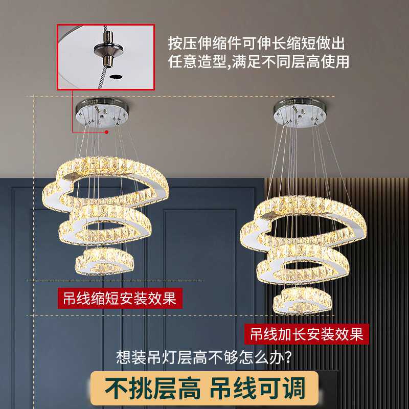 现代吊灯客厅复式楼楼梯间灯别墅loft灯具简约创意北欧长水晶吊灯