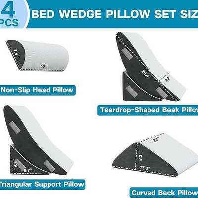 4 件套床楔形枕头矫形床楔形枕头套装可调节记忆泡沫楔形枕头