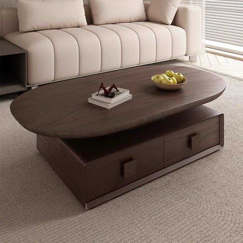 中古风洞石实木茶几2025款客厅家用简约胡桃木轻奢创意微晶石茶几