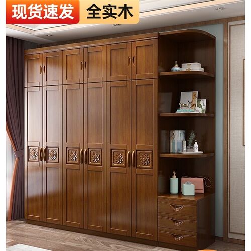 现代简约家用卧室小户型收纳衣柜大衣橱实木衣柜原木全实木对开门