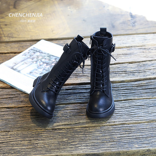 女童长筒靴新款秋冬季小女孩高筒靴黑色公主长靴模特走秀靴子马靴