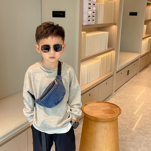 儿童包包男童牛仔胸包时尚小包潮女孩腰包韩版休闲外出宝宝斜挎包