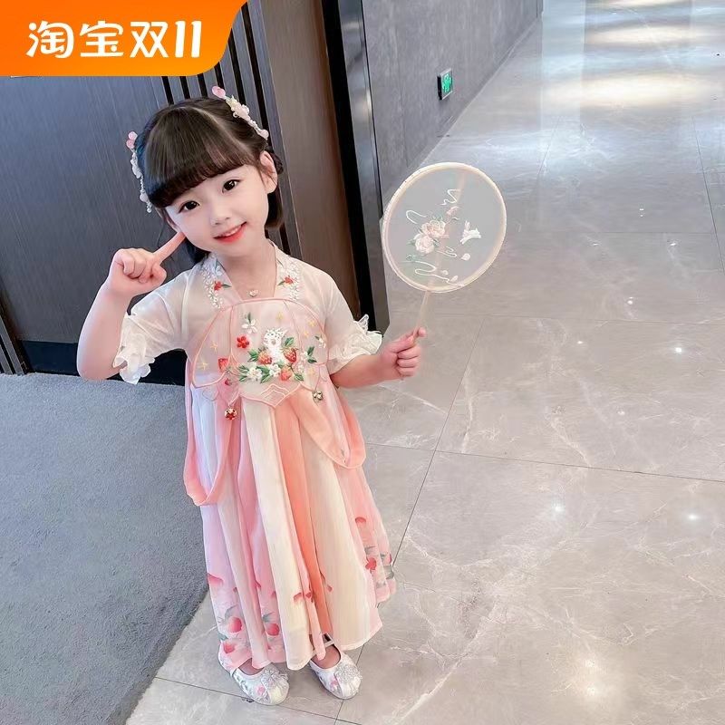 2024女童汉服古装连衣裙夏季儿童公主裙印花可爱兔铃铛国风表演服,童装/婴儿装/亲子装,套装,淘宝优惠券,粉丝福利购,淘宝优惠卷