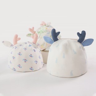 新生儿囟门帽春秋冬季双层无骨胎帽0-5个月男女龙宝宝可爱触角帽