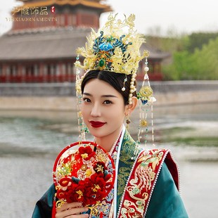 明制凤冠头饰新娘汉服头饰中式婚礼新娘结婚发冠影楼饰品男乌纱帽