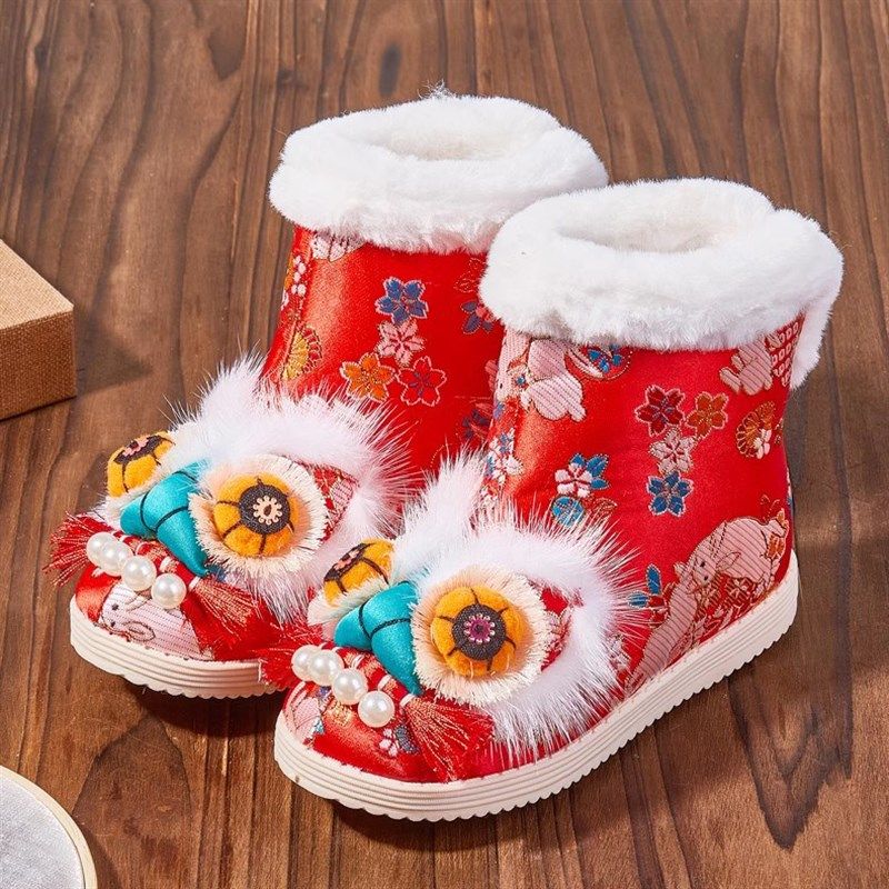 冬季加绒儿童古风配汉服鞋子中国风保暖绣花棉鞋手工女童拜年短靴,童鞋/婴儿鞋/亲子鞋,棉靴,淘宝优惠券,粉丝福利购,淘宝优惠卷