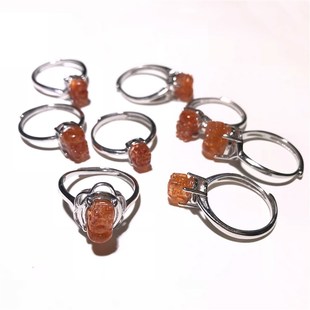 天然金太阳石貔貅戒指金草莓晶创意简约女款戒指七夕情人节礼物