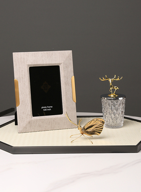 多边形皮质编织纹托盘置物盘现代简约茶几样板间客厅钥匙收纳摆件