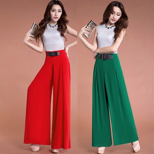 高腰纱裤 裙裤 甩裤 时尚 纯色 宽腿裤 雪纺阔腿裤 大脚裤 夏装 女休闲长裤
