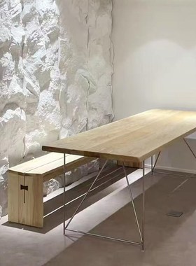 侘寂风工作会议桌长桌创意设计感办公桌书桌简约现代实木餐桌茶桌