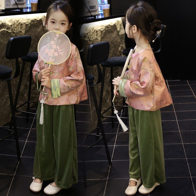 女童汉服套装中国风2025新款明制儿童装唐装春装上衣裤子古风外套图片