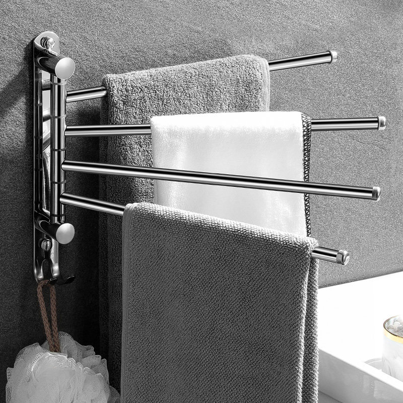 旋转毛巾架304不锈钢免打孔卫生间毛巾杆置物架浴室浴巾挂架挂杆