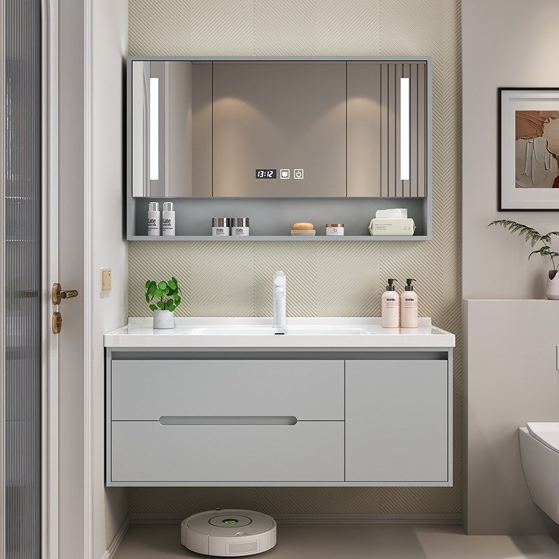 现代简约智能洗手台洗脸盆柜组合挂墙式实木浴室柜组合陶瓷一体盆,家装主材,浴室柜组合,淘宝优惠券,粉丝福利购,淘宝优惠卷