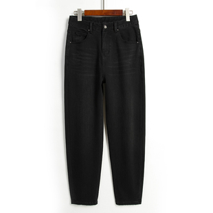 高腰宽松显瘦休闲九分老爹萝卜裤 新款 女2025春季 黑灰色哈伦牛仔裤