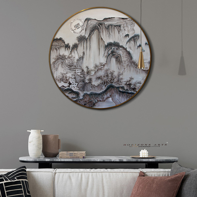 新中式风景实物钉子画入户玄关圆满寓意壁画客厅餐厅过道挂画定制