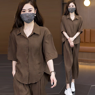2024夏季哈伦裤套装胖MM时尚新款洋气大码女装宽松简约显瘦两件套