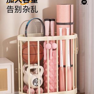 瑜伽垫收纳筐带轮家用运动工具篮球类用品收纳神器健身器材置物架