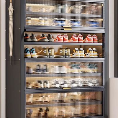 钢制鞋柜家用落地多层防尘鞋架门口入户玄关大容量收纳翻门置物柜