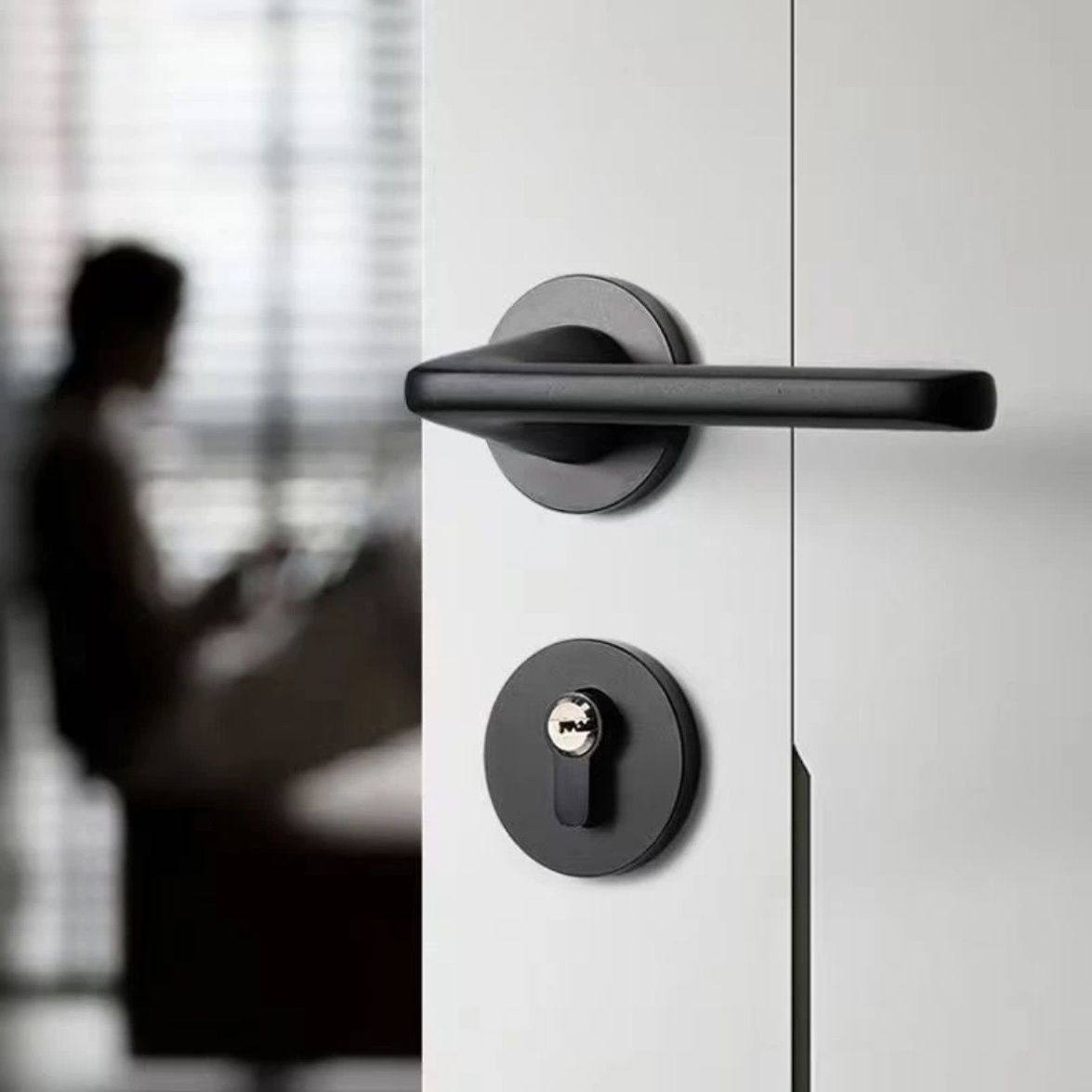 卧室门锁分体黑色家用通用型木室内简约房门锁静音磁吸式