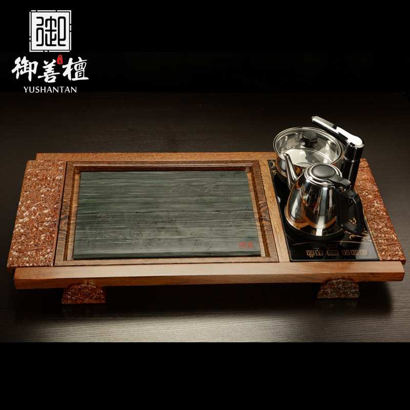 实力源头工厂鸡翅木茶盘皇庭绿纹石组合全自动四合一茶具套装家用