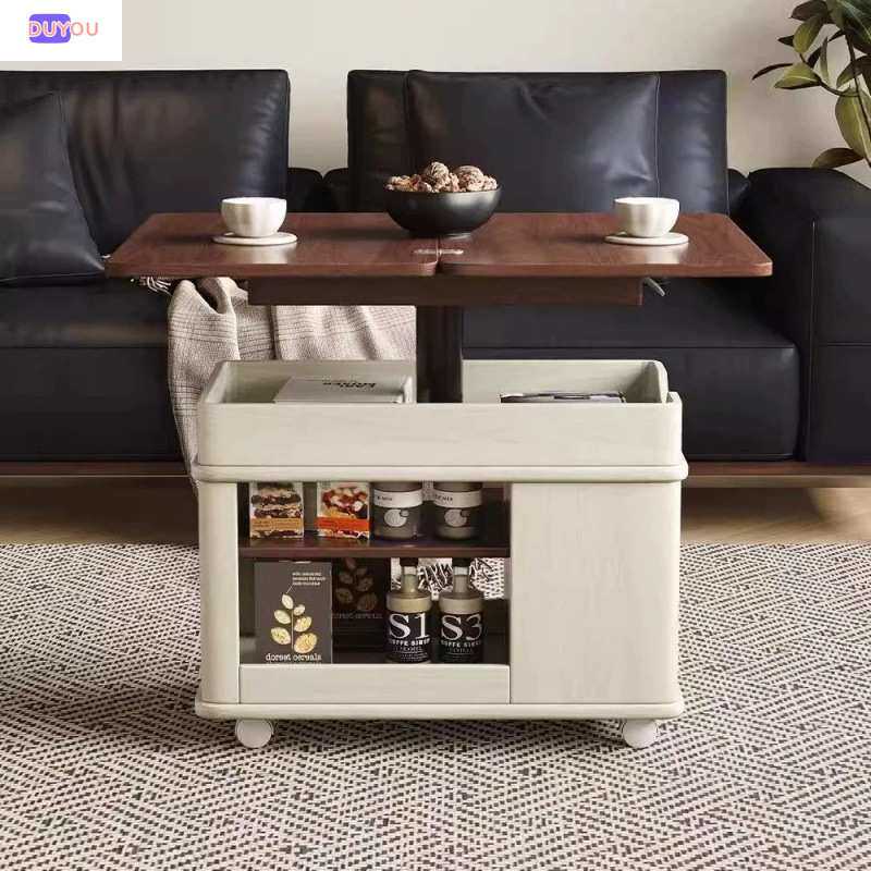 升降实木移动折叠茶几边几小户型客厅家用胡桃木沙发边几带轮推车