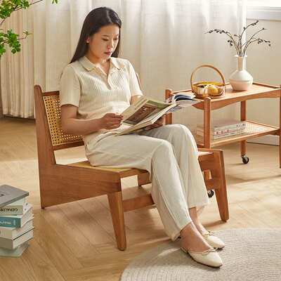 家逸实木椅子休闲椅阳台仿生藤编椅单人沙发椅凉椅