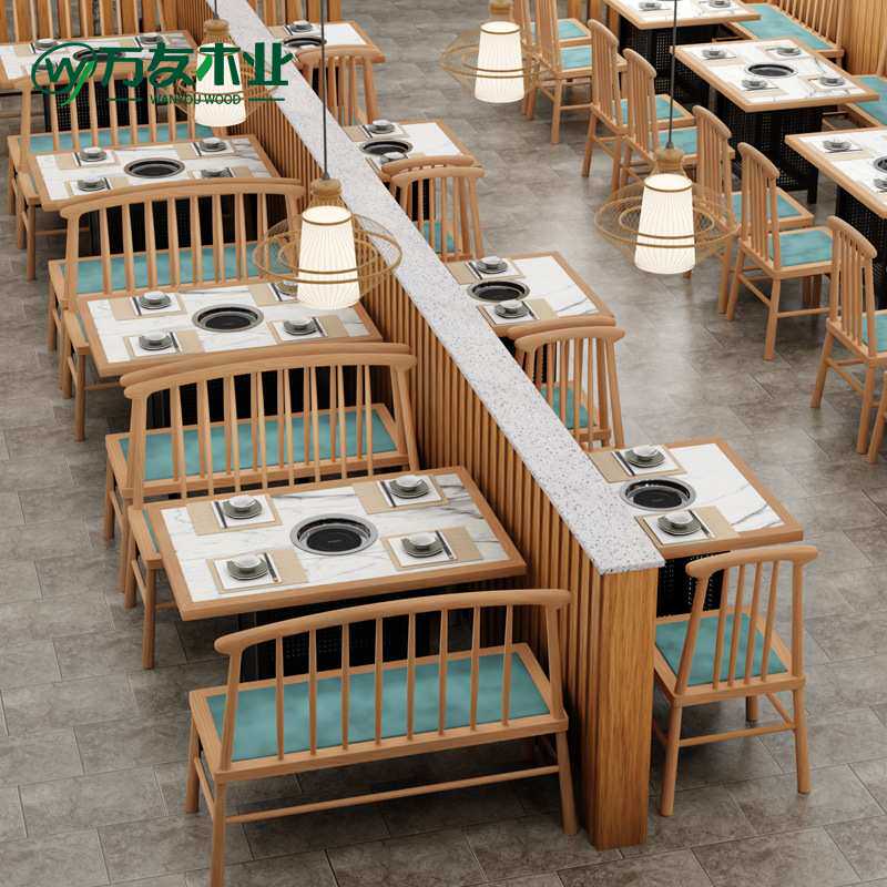 实木卡座餐厅靠墙卡座沙发凳火锅桌子饭店餐饮烤肉餐桌椅组合商用