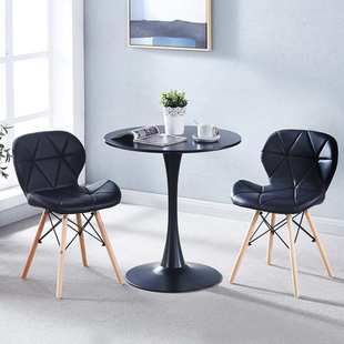 简约休闲圆桌子郁金香洽谈桌咖啡奶茶店餐桌椅阳台仿岩板家用轻奢