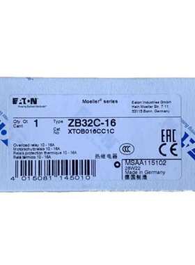 EATON/伊顿 ZB32C-2,4 4 6 10 16 24热过载继电器 XTOB016CC1