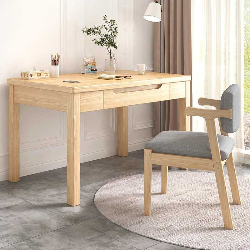 纯实木电脑桌家用书房办公桌卧室简易书桌学生学习桌带抽屉长桌子