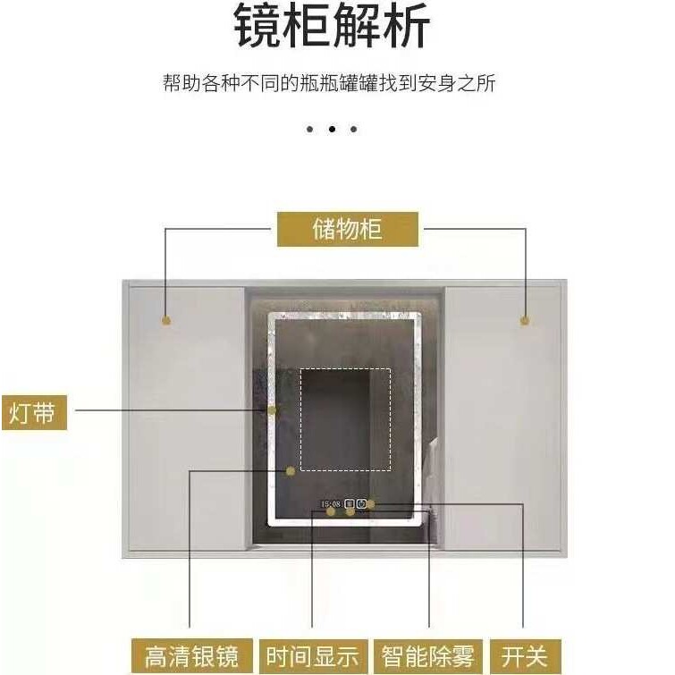 61K3实木推拉门风水镜隐藏式浴室镜柜卫生间梳妆挂墙式智能镜储物
