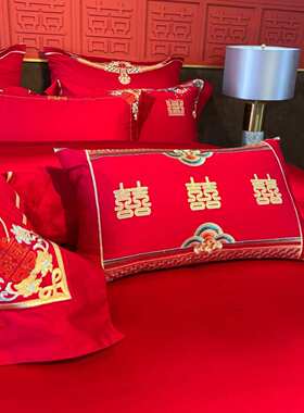新中式婚庆四件套红色100支全棉结婚床上六件套婚嫁喜被婚房布置
