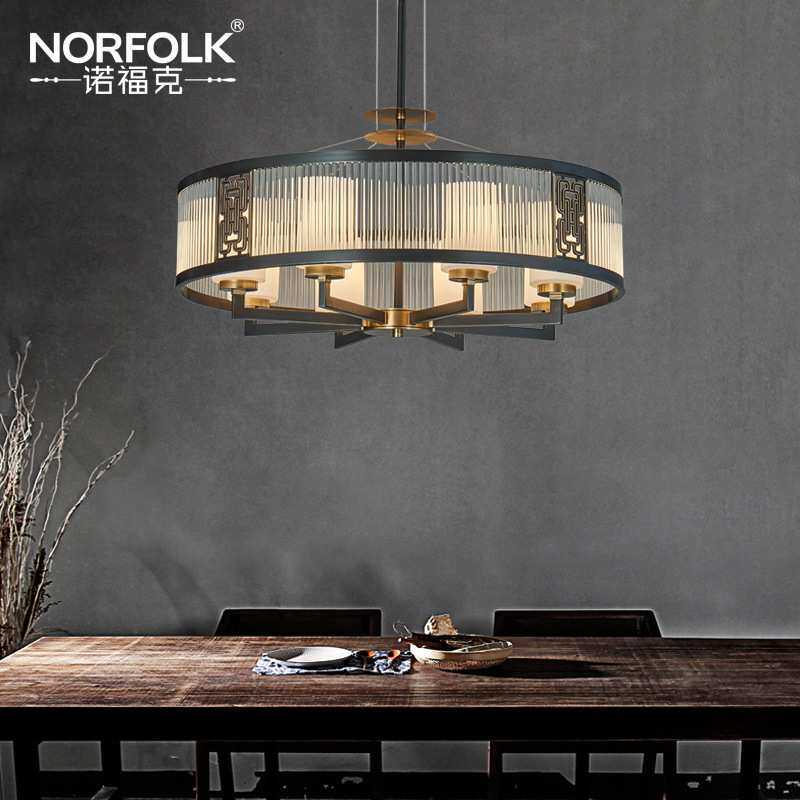 新中式现代轻奢客厅餐厅卧室灯具简约灯饰中国风圆形水晶全铜吊灯