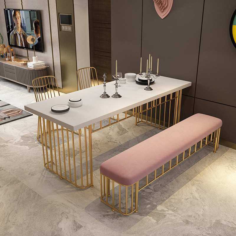 北欧餐厅实木餐桌 咖啡厅奶茶店休闲长桌 家用客厅铁艺餐桌椅组合