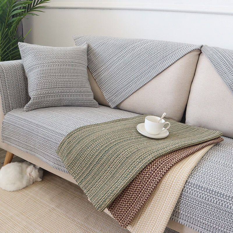 老粗布棉麻沙发垫防滑四季通用亚麻夏季简约现代坐垫沙发套扶手巾