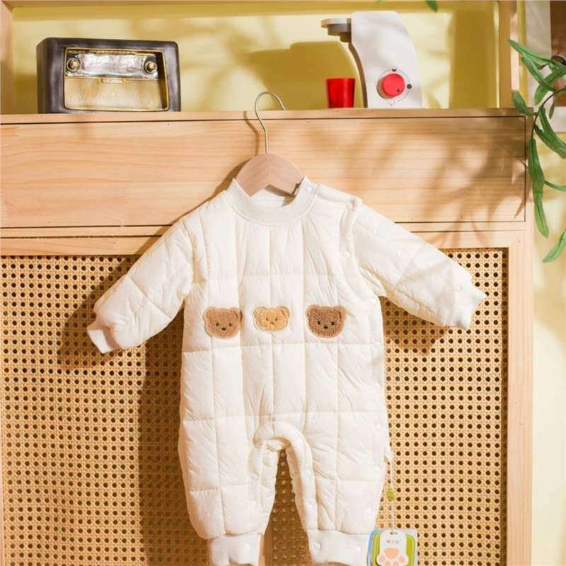 偏开婴儿加厚秋冬季保暖哈衣棉服连体衣新生儿夹棉宝宝衣服爬服
