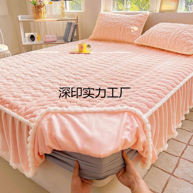2025新款牛奶绒床笠夹棉加厚保暖床垫保护套韩版床裙床单冬季床笠
