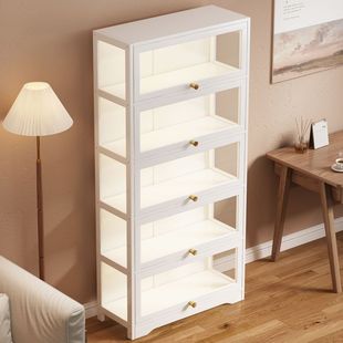 书架落地防尘置物架卧室楠竹房间亚克力书柜家用书柜带柜门储物柜