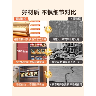?钢制鞋柜家用落地多层防尘鞋架门口入户玄关大容量收纳置物柜鞋