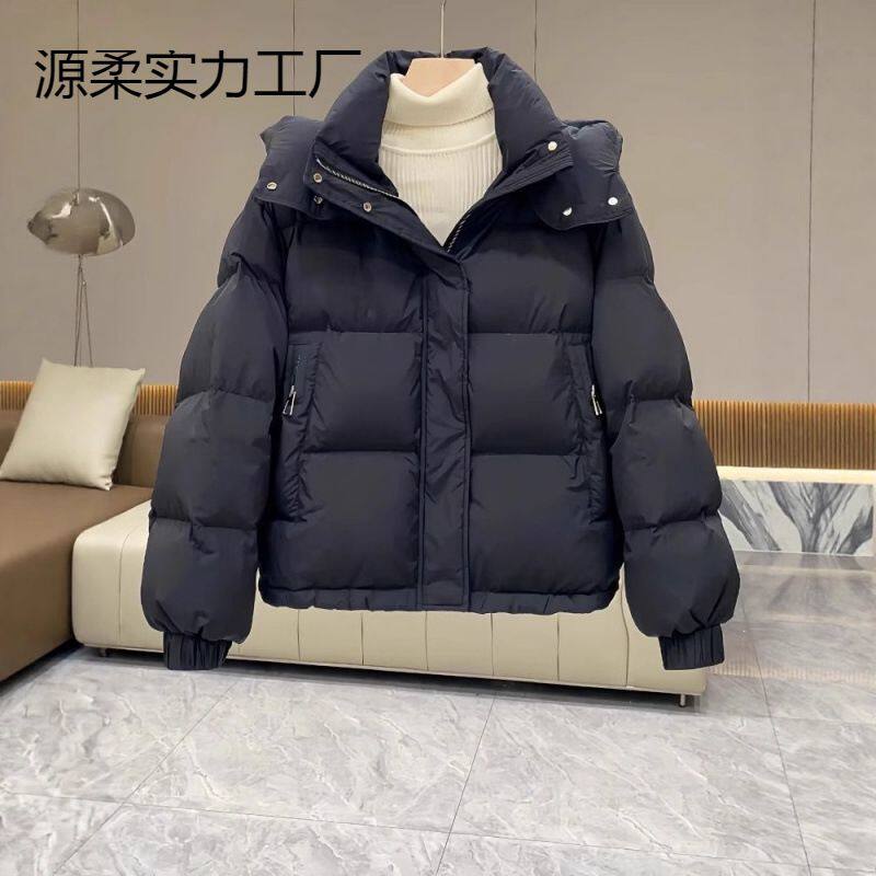新款连帽拉德纯色百搭棉服气质棉衣女美短款宽松韩版冬季保暖冬季