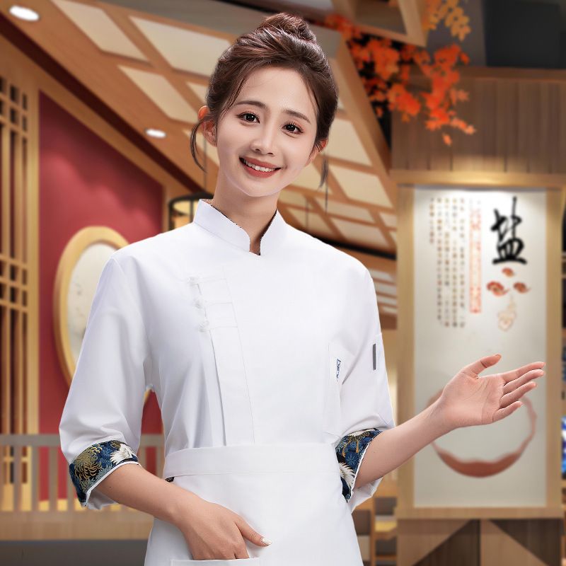 厨师工服中袖餐饮饭店食堂酒店厨房秋季厨衣国风中餐饮农庄厨师服