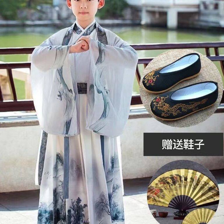 夏汉服古风仙气男女情侣大码古装侠客书生青少年儿童节演出服套装
