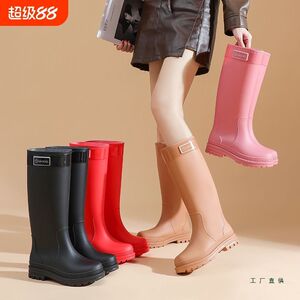 高筒雨鞋水鞋女雨靴加绒加厚底成人时尚外穿防水户外雨林徒步水靴