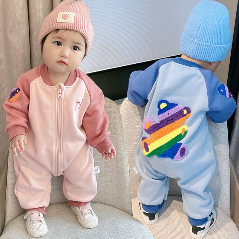 婴儿衣服秋冬款小清新a类棉秋冬女宝宝加厚保暖衣家居连体衣爬服