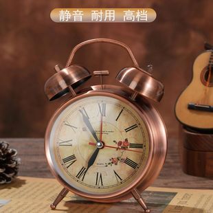 新中式复古金属闹钟学生用静音夜光台式钟表创意座钟老式桌面时钟